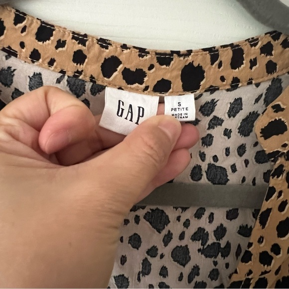 Gap Womens Dress Small Leopard Brown Puffed Sleeve Tiered Tunic Peplum Flowy - Picture 8 of 17